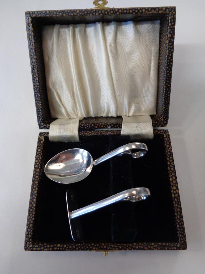 Solid Silver Christening Spoon & Pusher Set