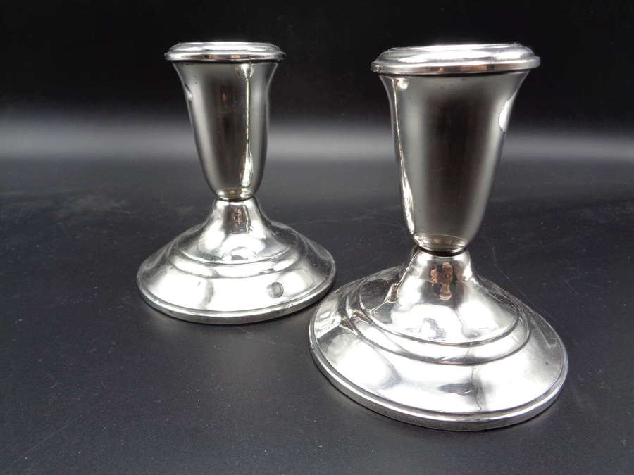 Pair Sterling Silver Candlesticks 'Crown'