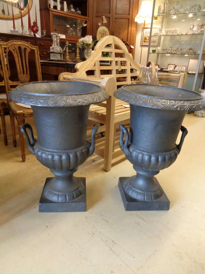Antique Cast Iron Garden Urns / Planters (Pair)