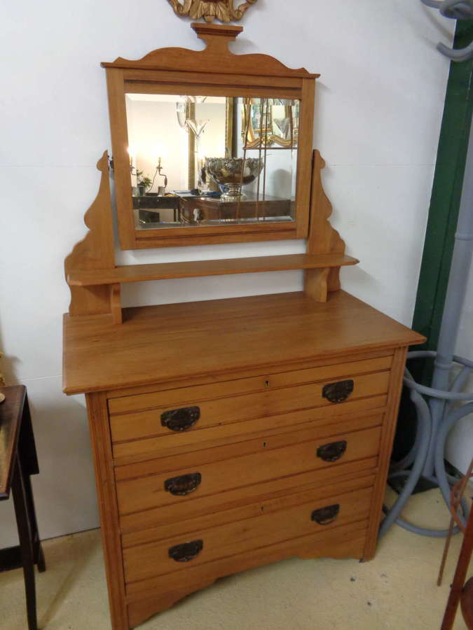 Satinwood Dresser with 3 Drawers & Mirror