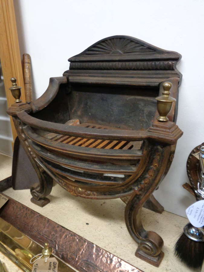 Antique Wrought Iron & Brass Fire Basket