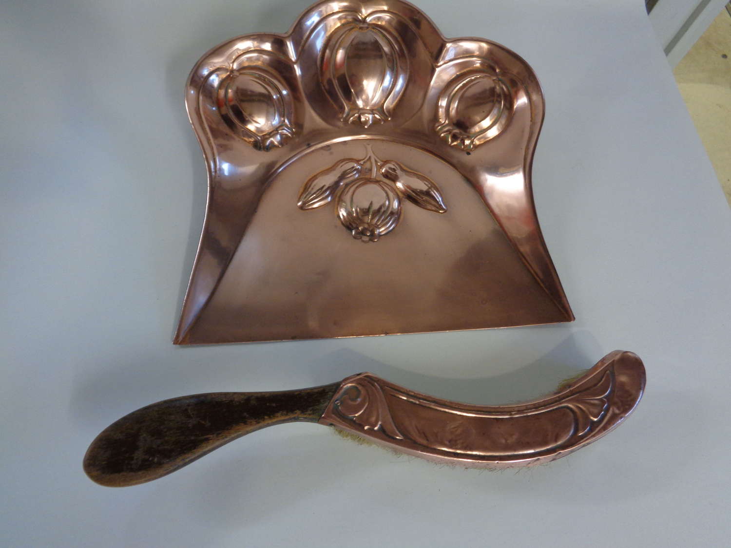 Art Nouveau Copper Crumb Tray & Brush