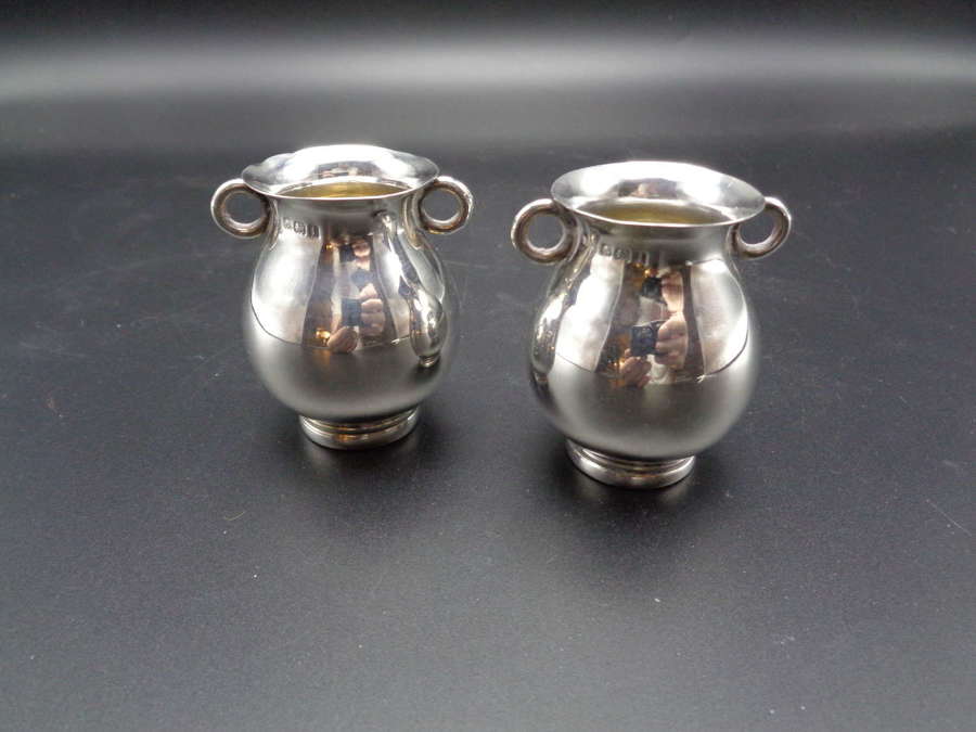 Pair Antique Solid Silver Miniature Urns