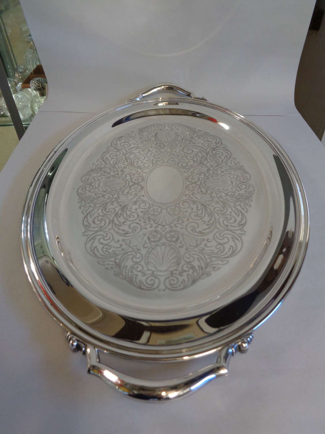 Vintage Large Silver Plate Ornate Drinks Tray