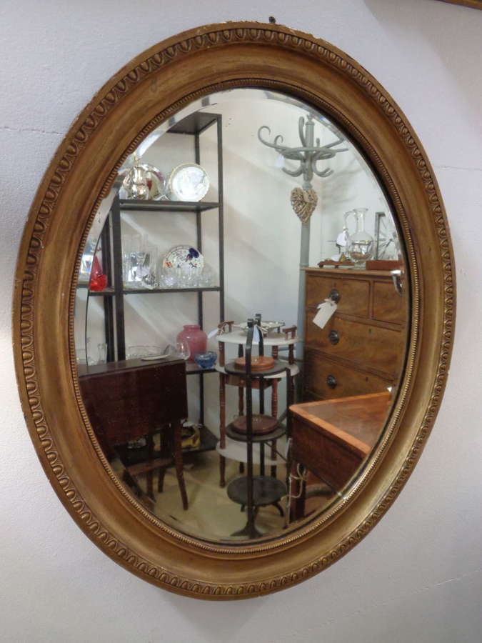 Antique Gold Gilt Bevelled Oval Mirror