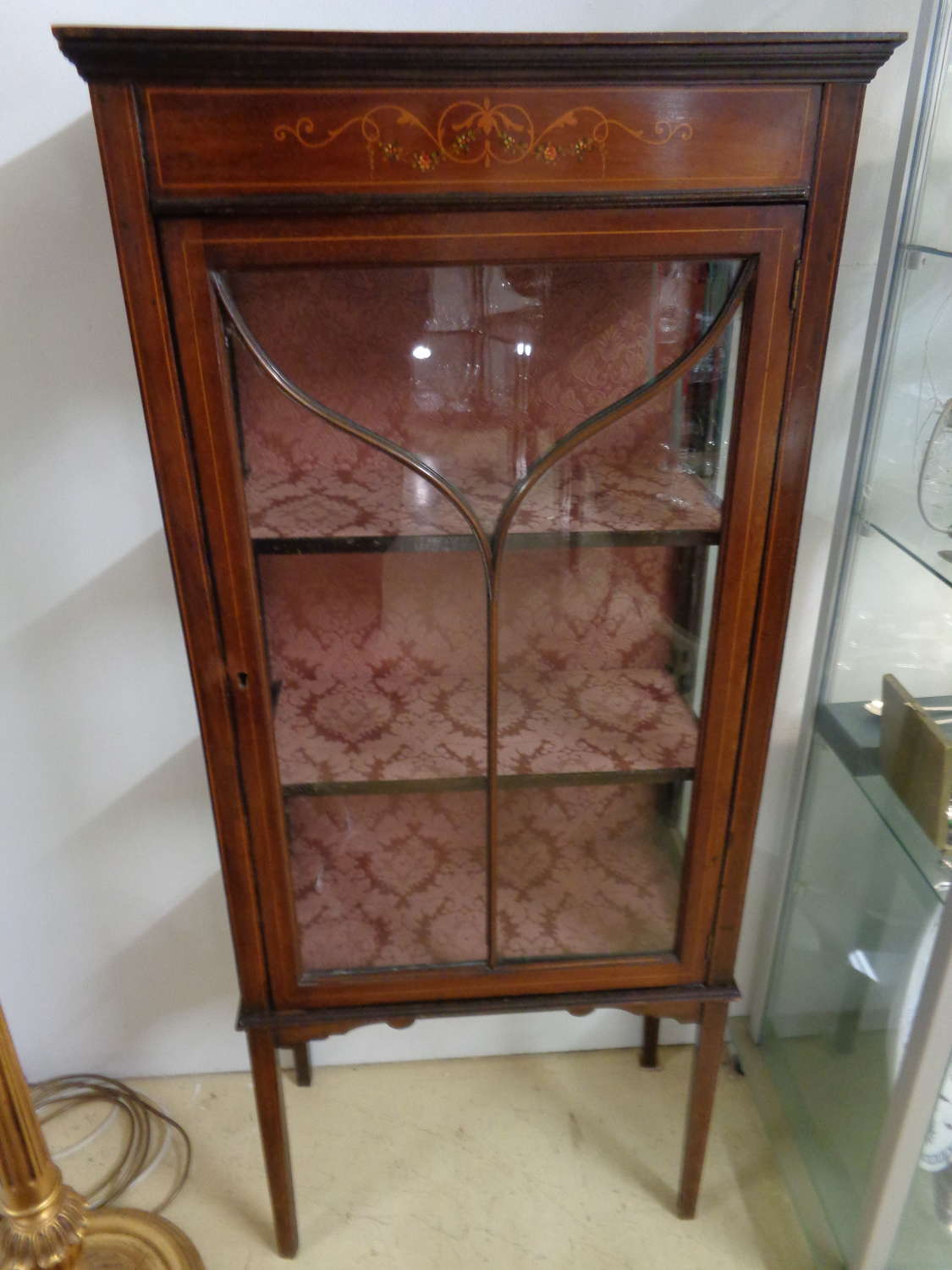 Edwardian Inlaid Mahogany Display Cabinet with Key