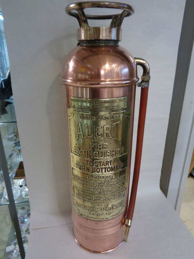 Vintage Copper & Brass Fire Extinguisher - 'Alert' - USA