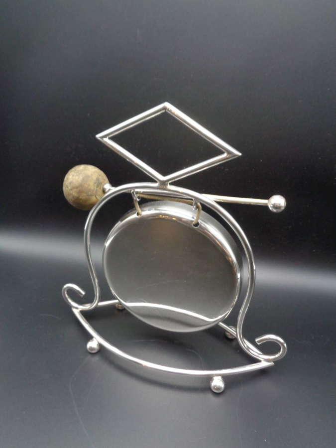Art Deco Silver Plate Gong with Original Mallet