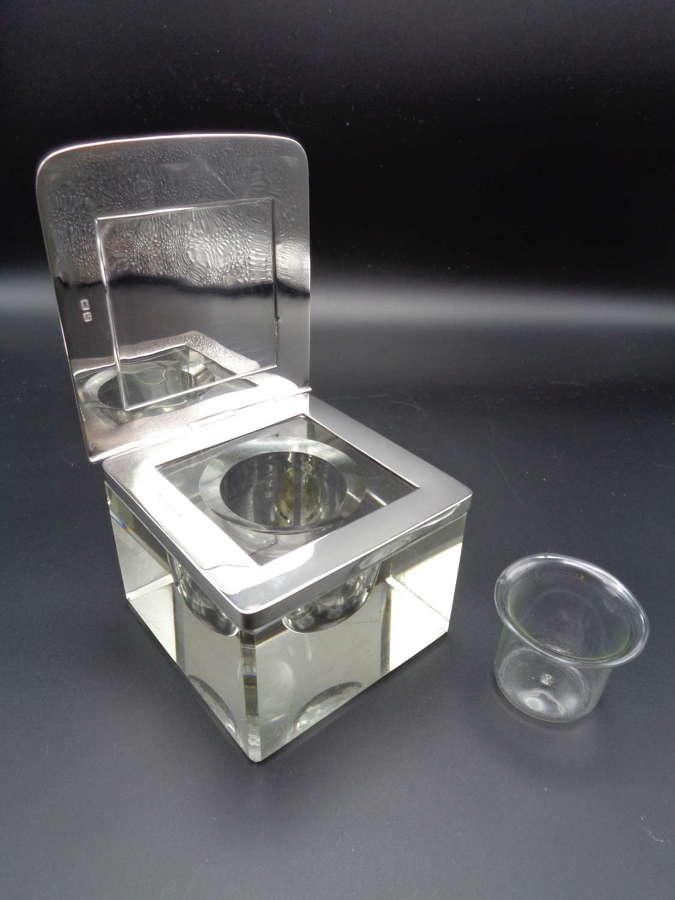 Art Deco Silver Mounted Glass Inkwell