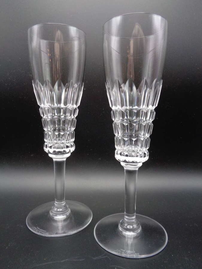 Val St Lambert - Belgian Crystal Champagne Flutes - Pair