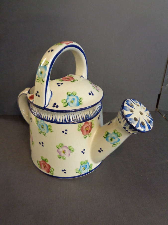 Pottery Watering Can with Flower Decoration