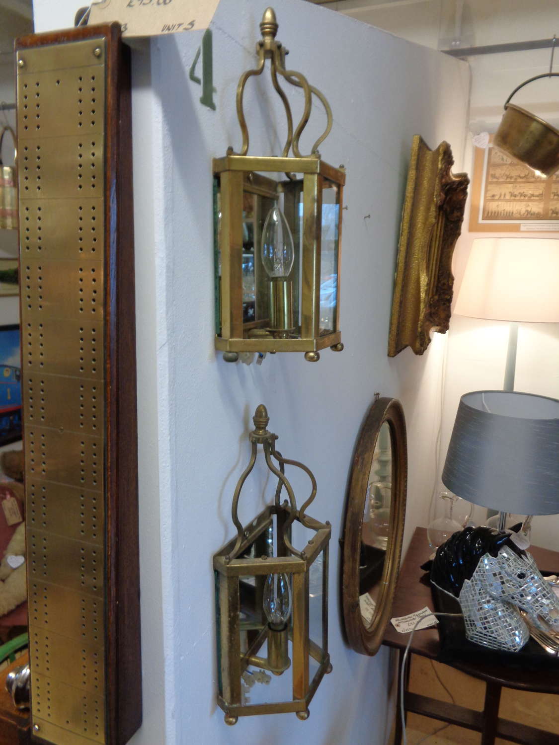 Pair Vintage Brass Carriage Wall Lamps