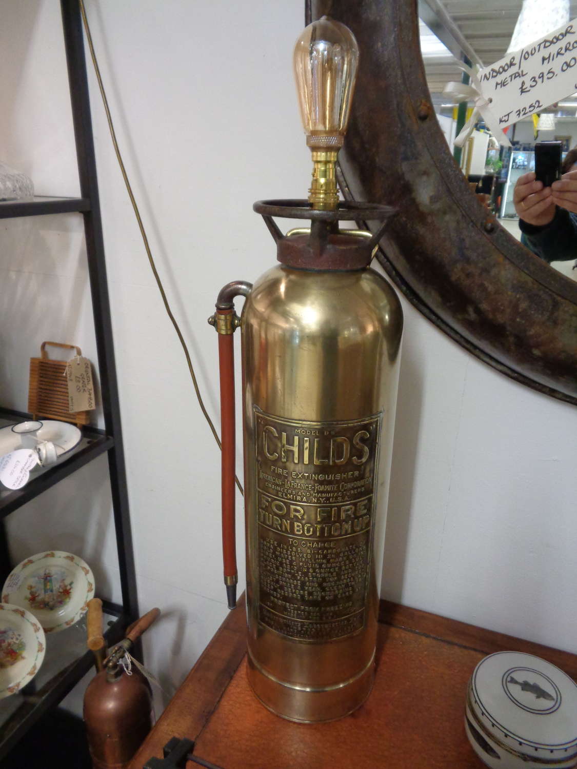 Vintage Brass Fire Extinguisher Lamp