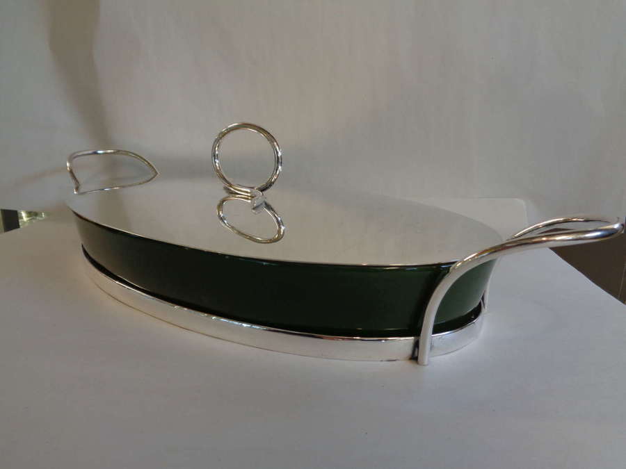 Antique Silver Plated Oven Dish Holder & Lid