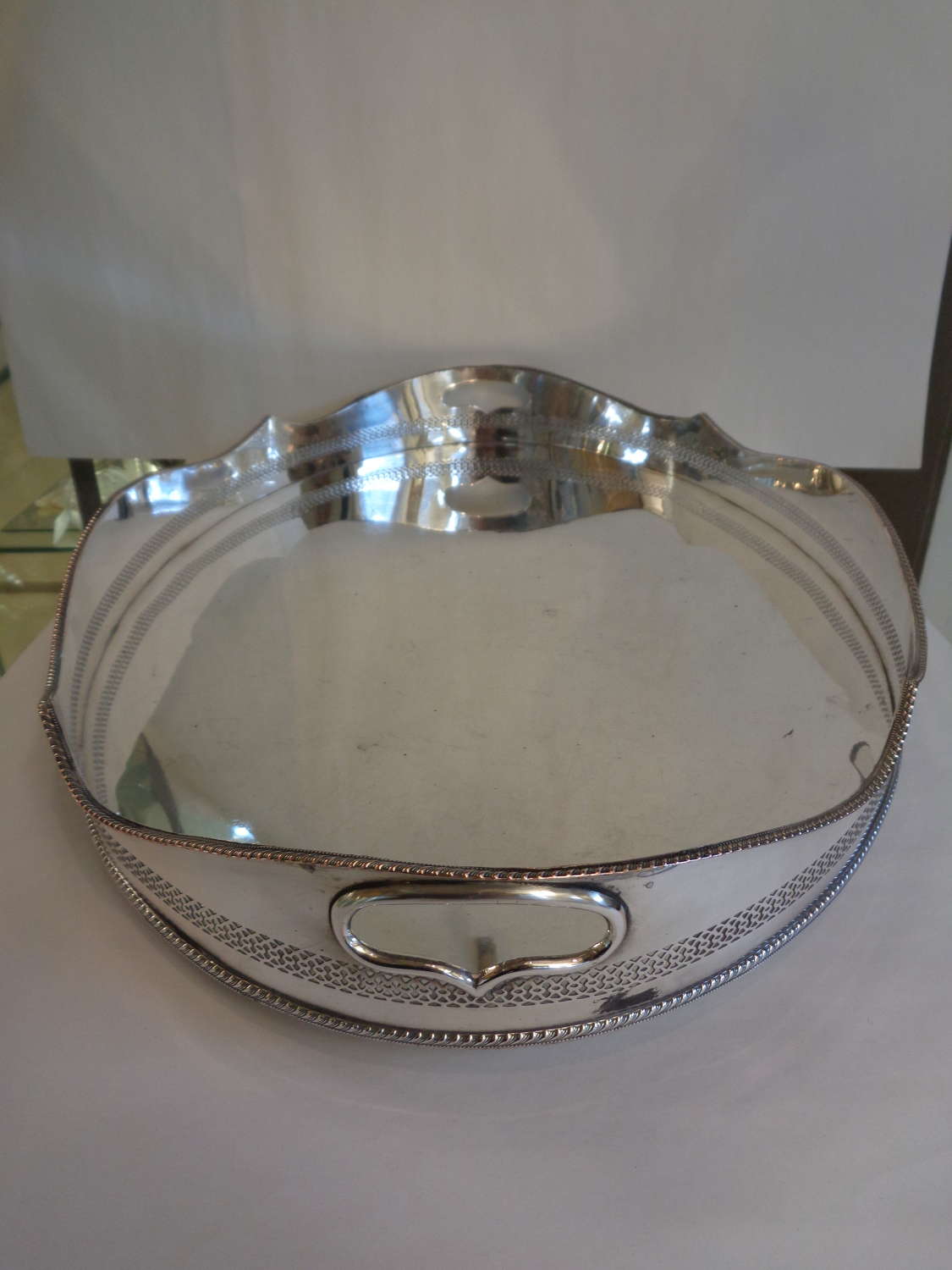 Antique Silver Plate Galleried Butlers Tray - Very Large