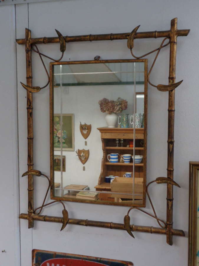 French Art Deco Metal Faux Bamboo Mirror