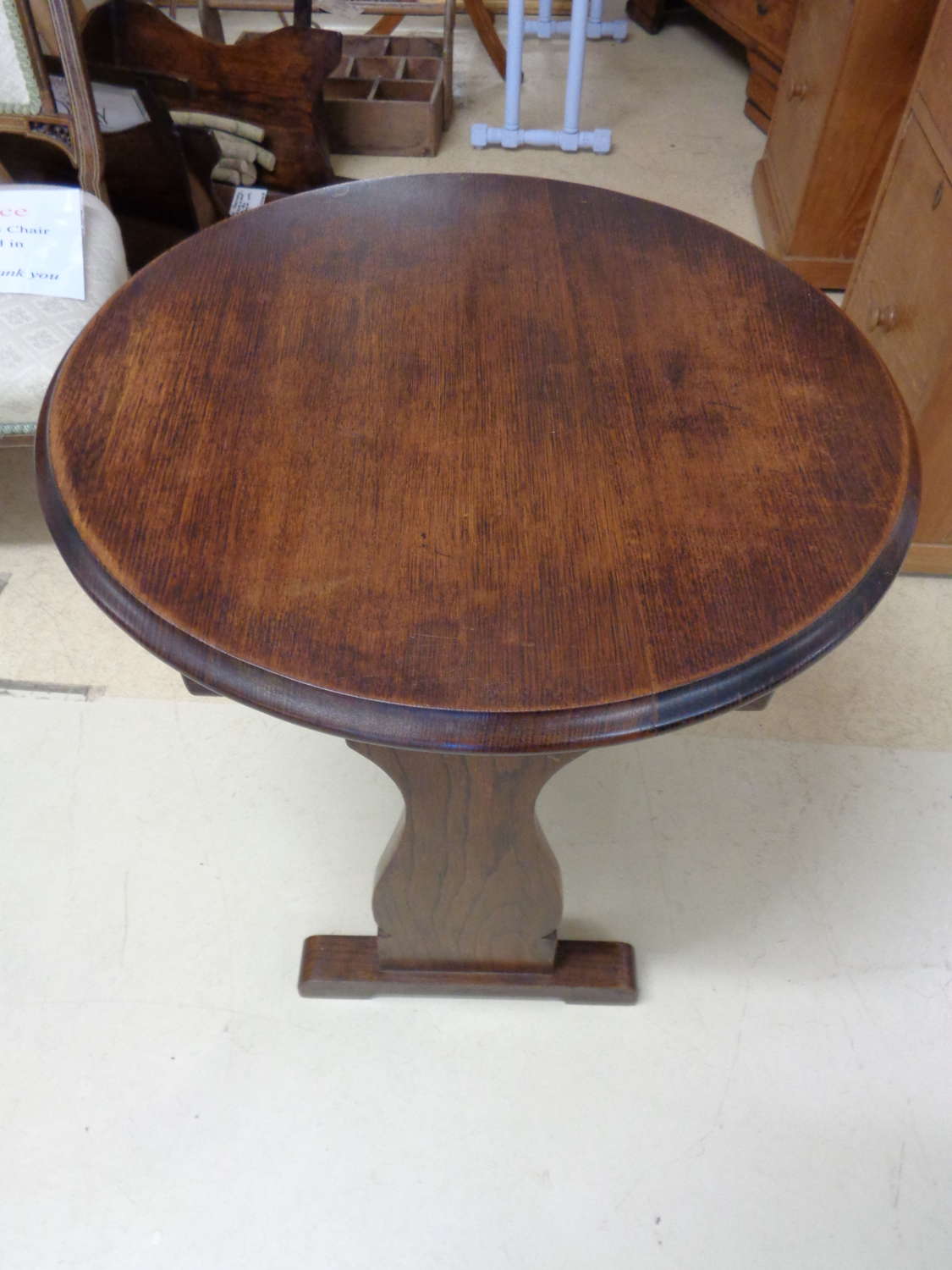 Vintage Small Round Oak Tilt Top Table
