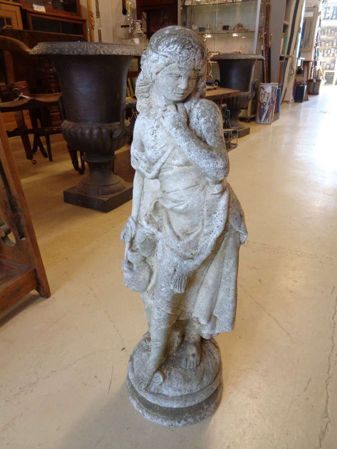 Weathered Old Female Figure Garden Stone Statue - 68cms high