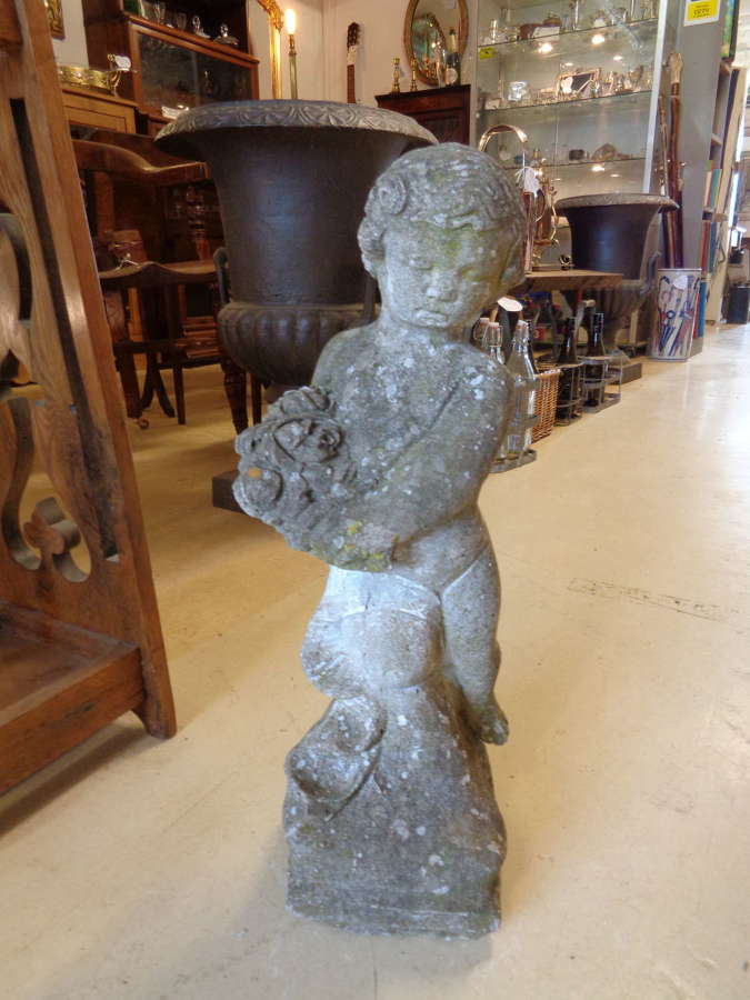 Weathered Old Boy Figurine Garden Stone Statue - 54cms high