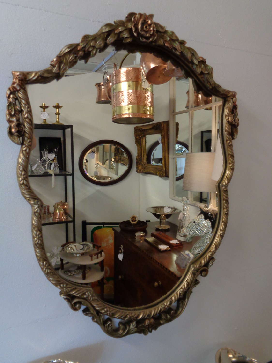 Vintage Gilt & Gesso Mirror - Rose Decoration