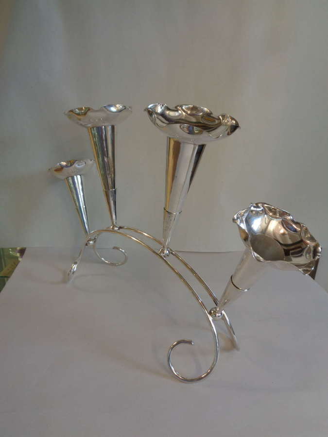 Art Deco Silver Plate Epergne - 4 Vases