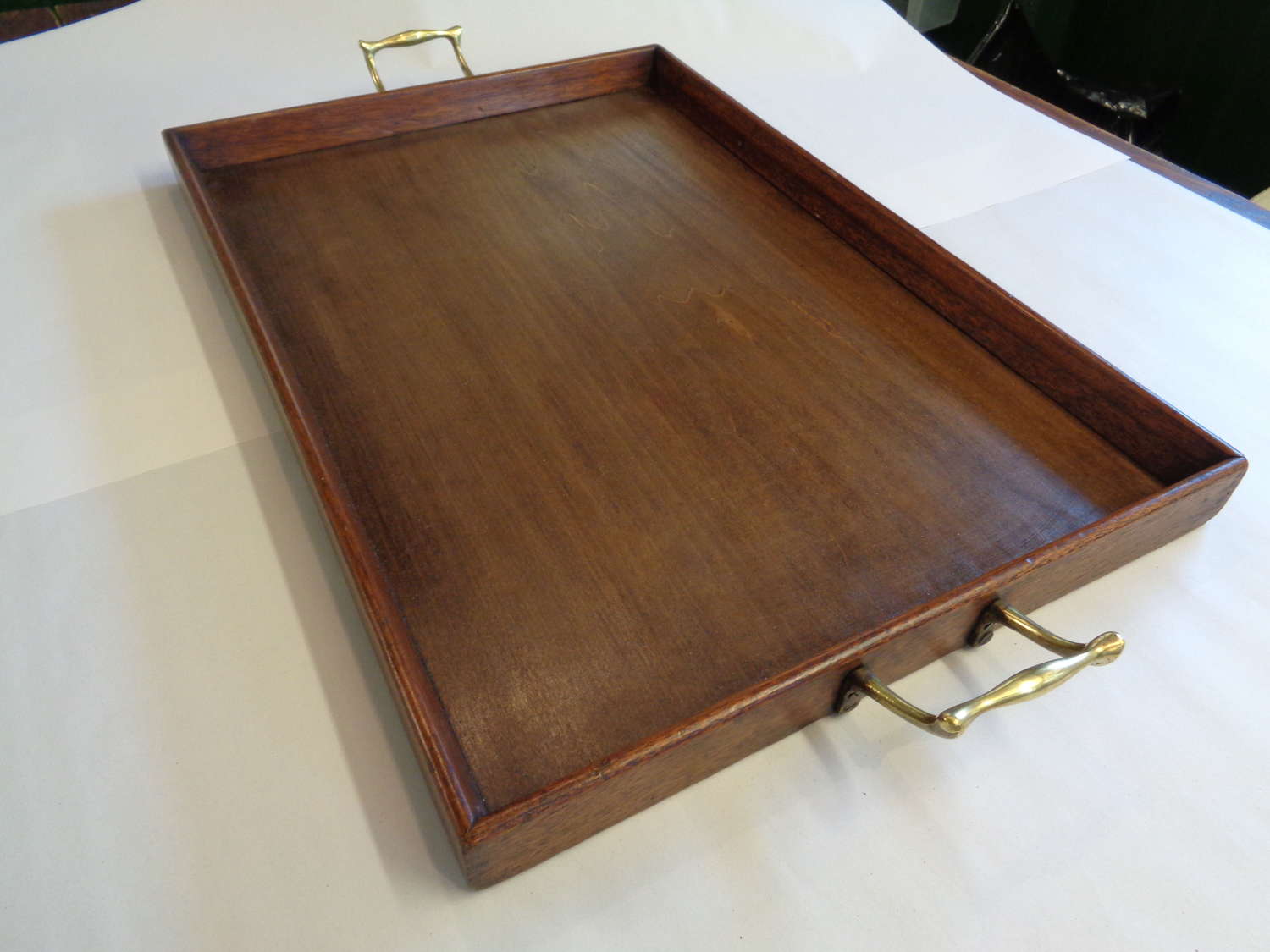 Antique Wooden Tray with Brass Handles