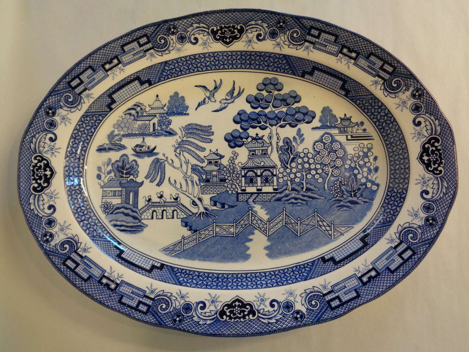 Vintage Willow Pattern Blue & White Meat Platter