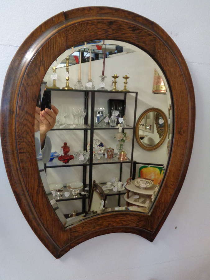 Antique Oak Framed 'Horseshoe' Bevelled Mirror