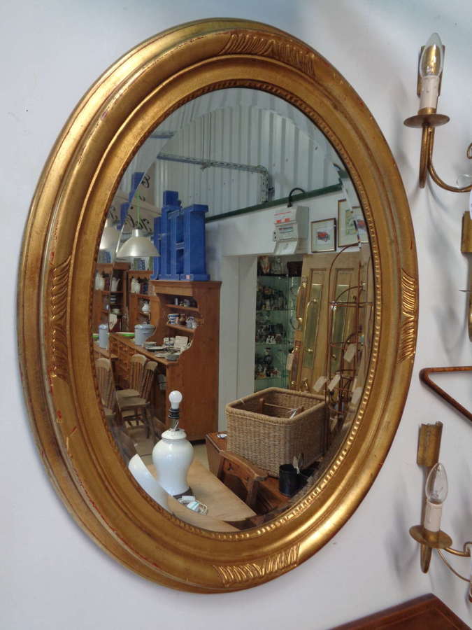Gold Gilt Bevelled Oval Mirror.