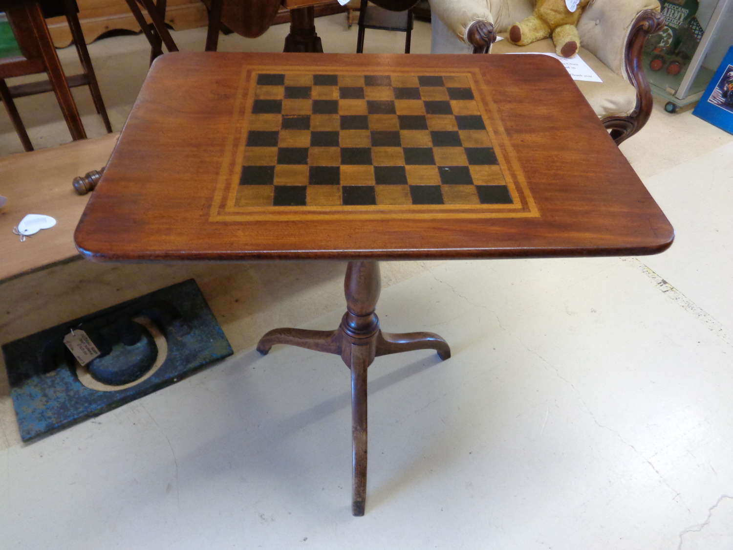 Antique Tilt Top Chess / Games Table