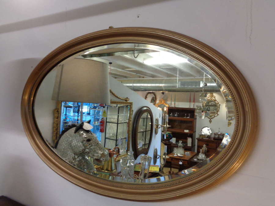 Antique Gold Gilt Bevelled Oval Mirror