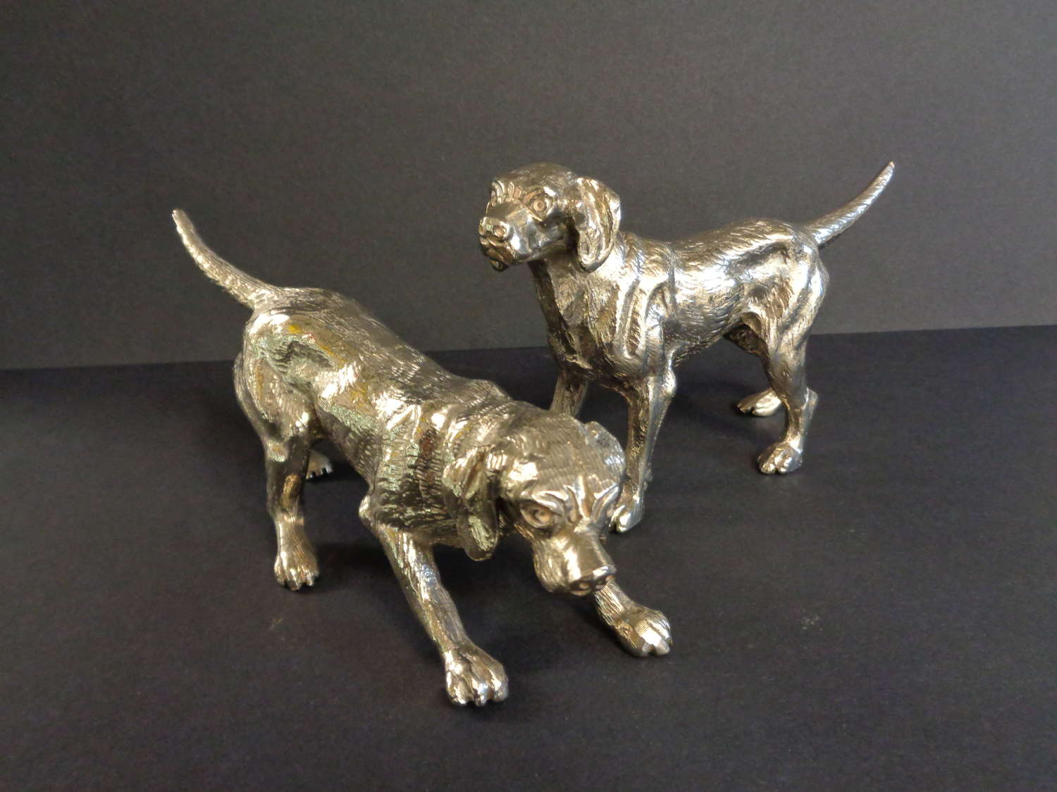 Pair Vintage Heavy Silver Plate Dog Figures