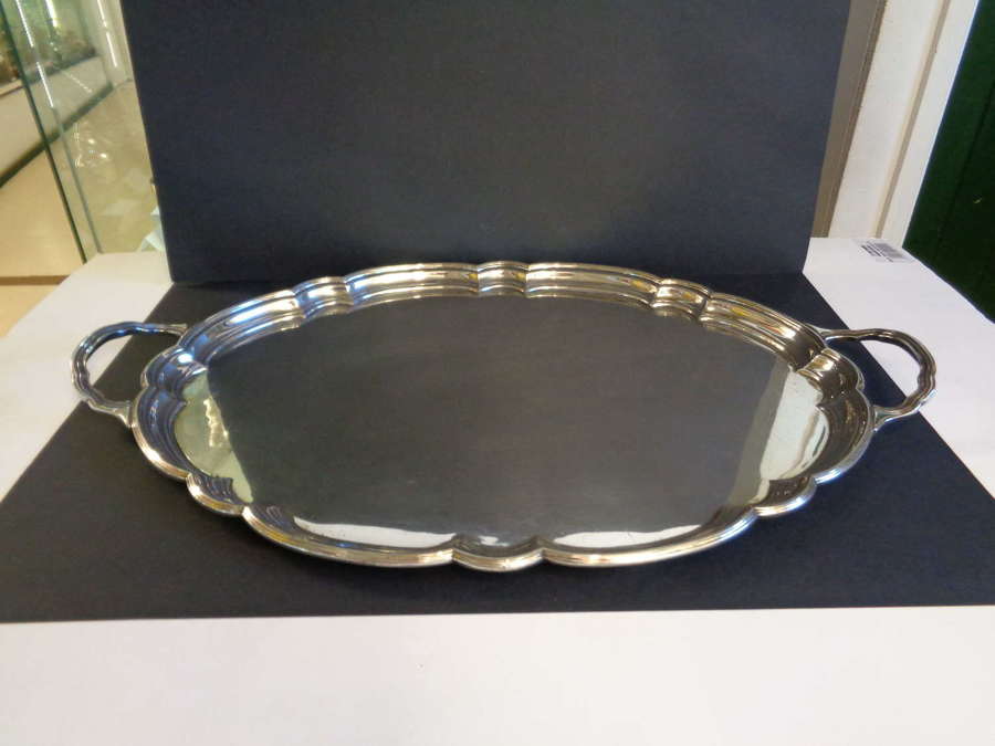 Antique Scallop Edged Silver Plate Drinks Tray