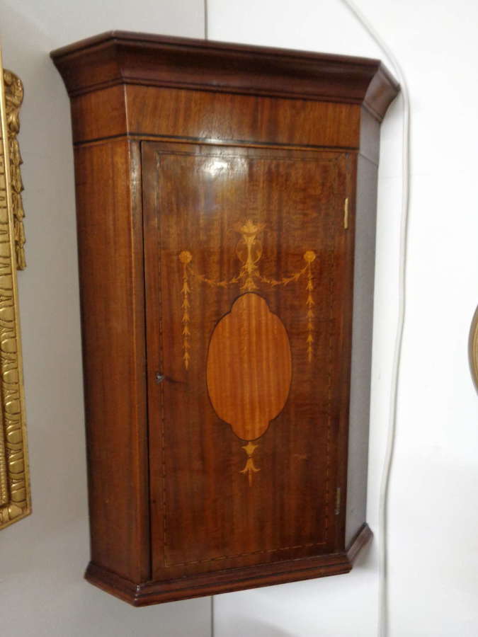 Edwardian Inlaid Mahogany Corner Cupboard / Cabinet