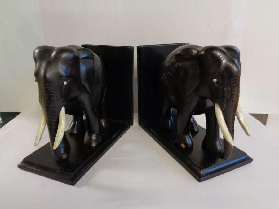 Pair Ebonized Elephant Bookends