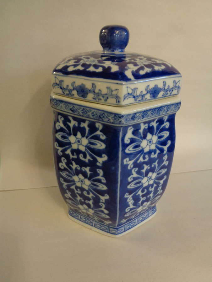 Chinese Hexagonal Blue & White Ginger Jar with Lid