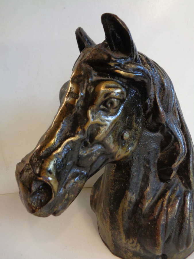 Cast Iron Bronzed Horse Head Sculpture
