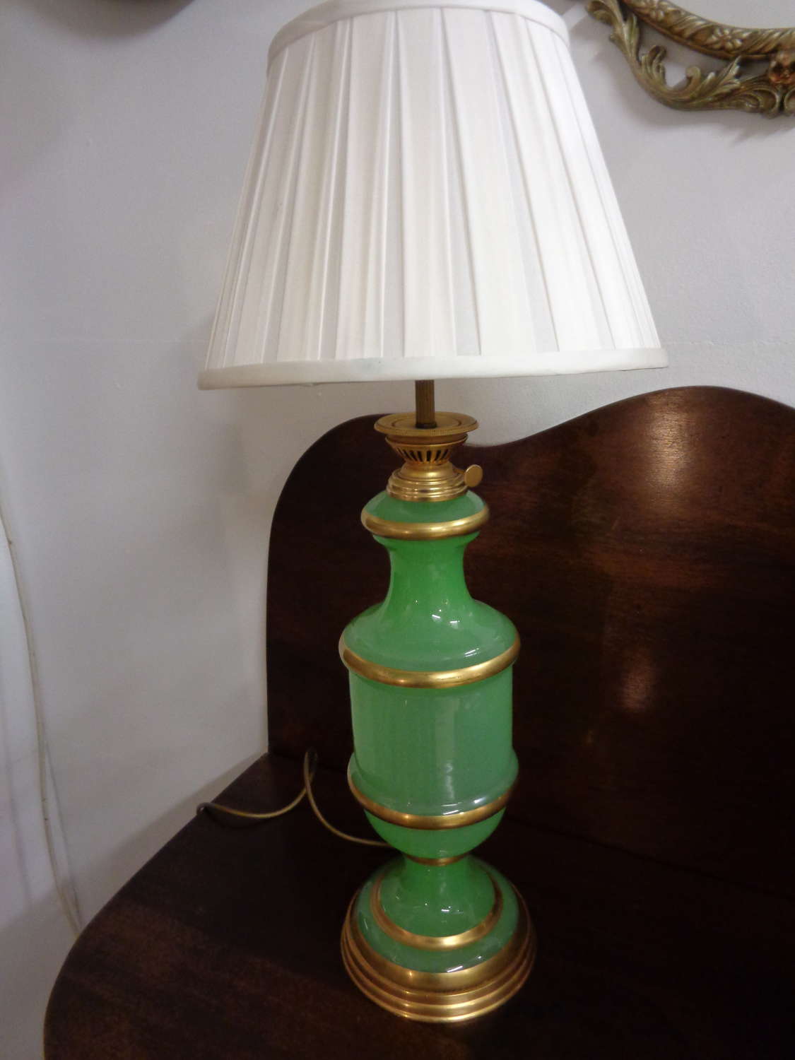 Green & Gold Glass Table Lamp - PAT Tested