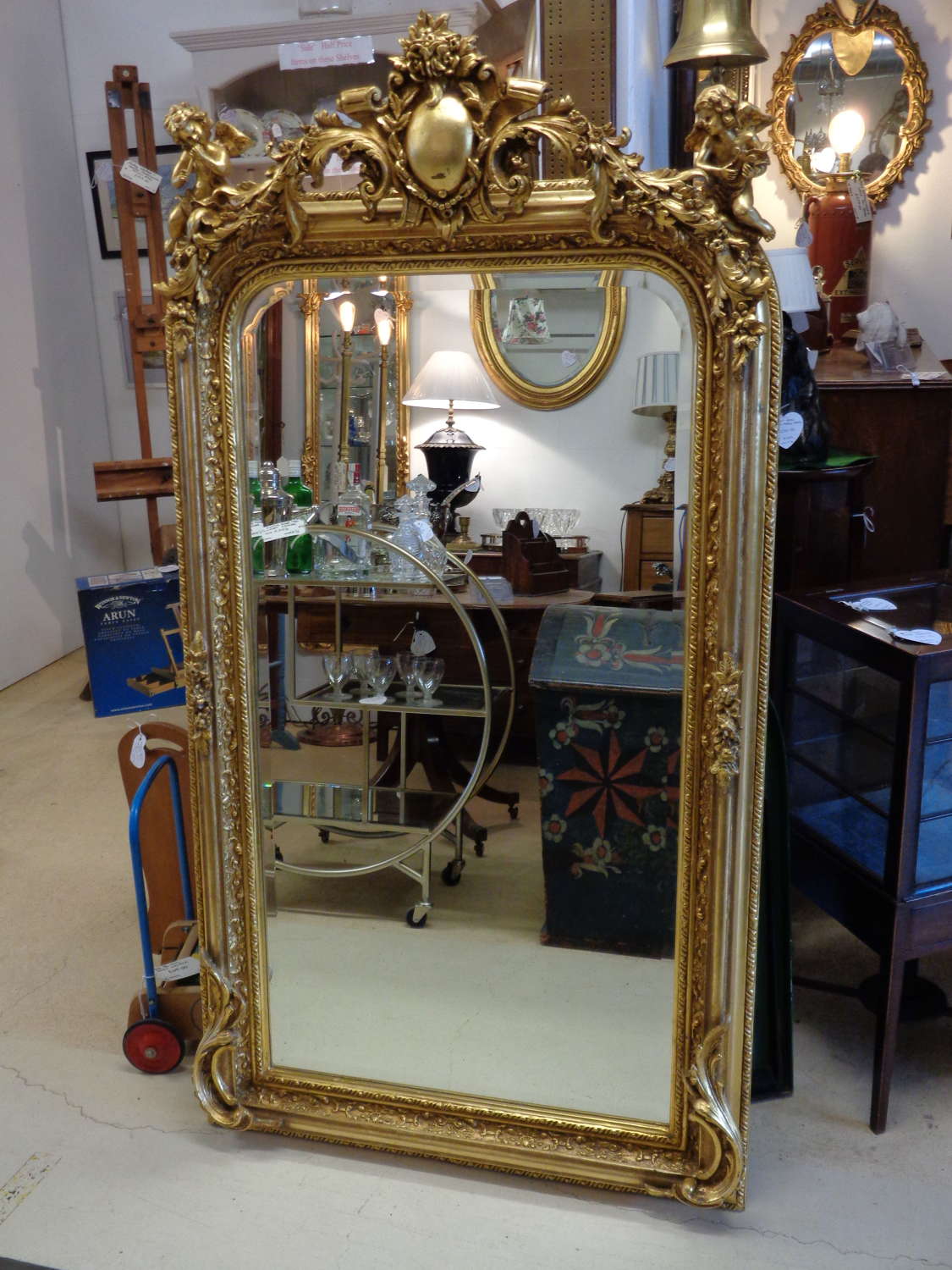 Impressive Ornate Gilt 'Cherub' Bevelled Wall Mirror