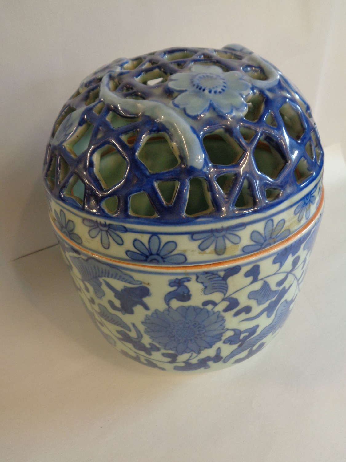 Oriental Blue & White Vase with Lid