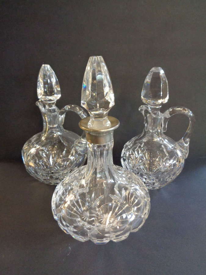 Silver Collared Decanter + 2 Lead Crystal Jugs