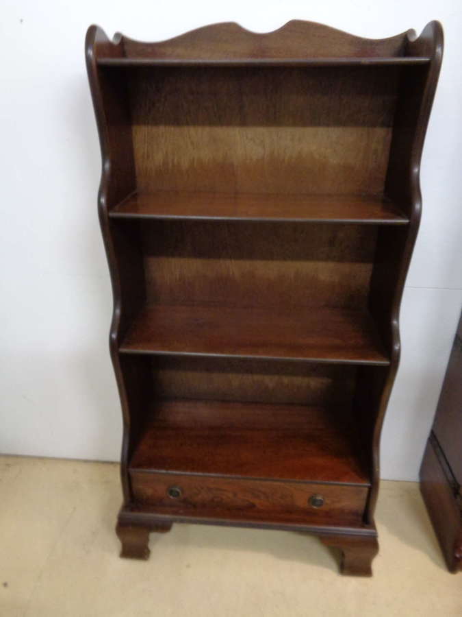 Antique Mahogany Waterfall Bookcase with Drawer