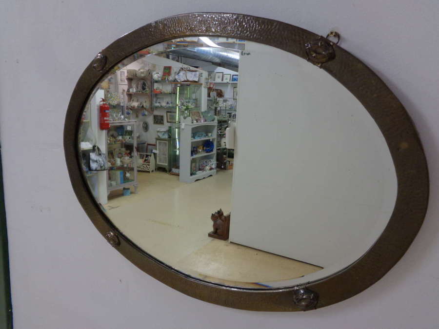 Art Nouveau Oval Brass Bevelled Mirror