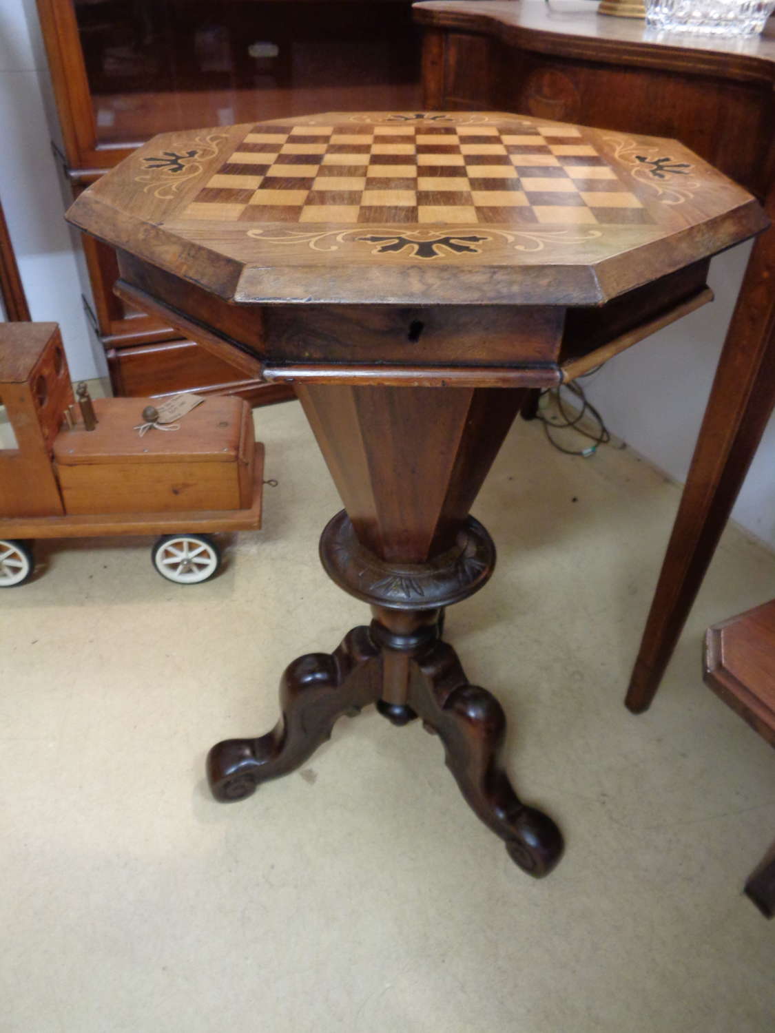 Antique Chess / Sewing Table