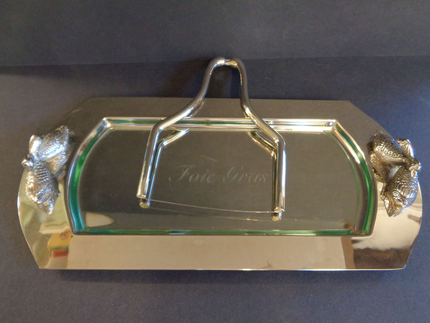Silver Plate Foie Gras Tray with Glass Liner & Cutter