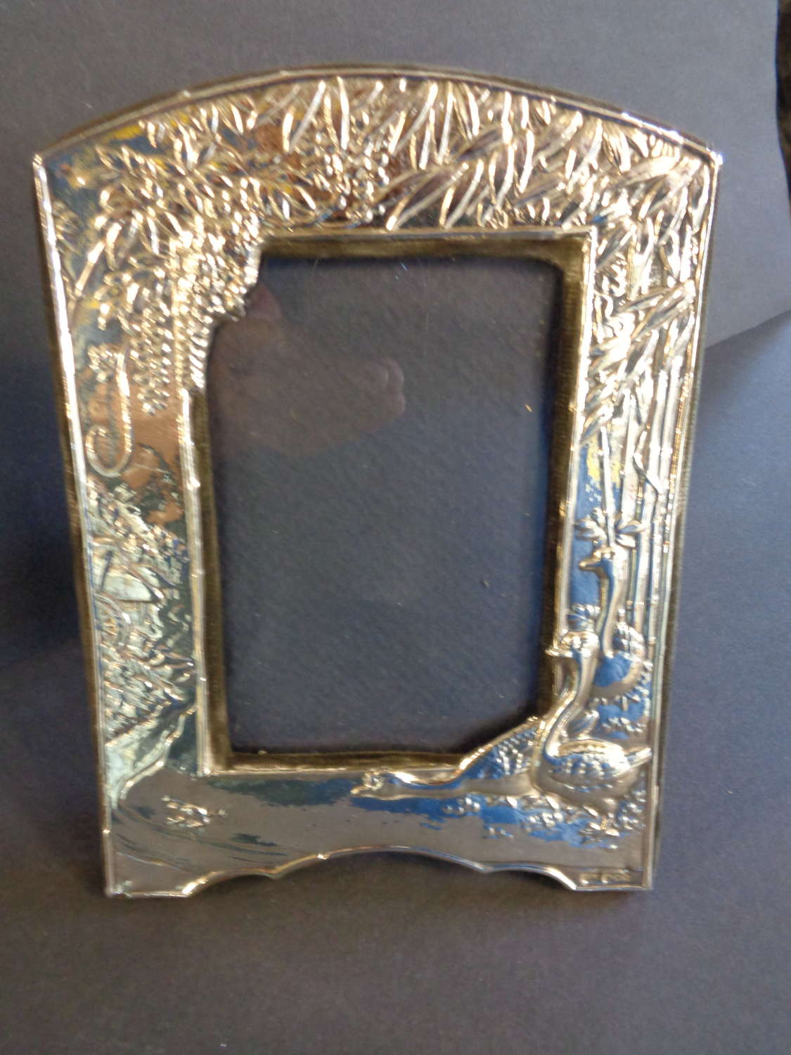 Solid Silver Photo Frame - Decorated with Bamboo - London 1980