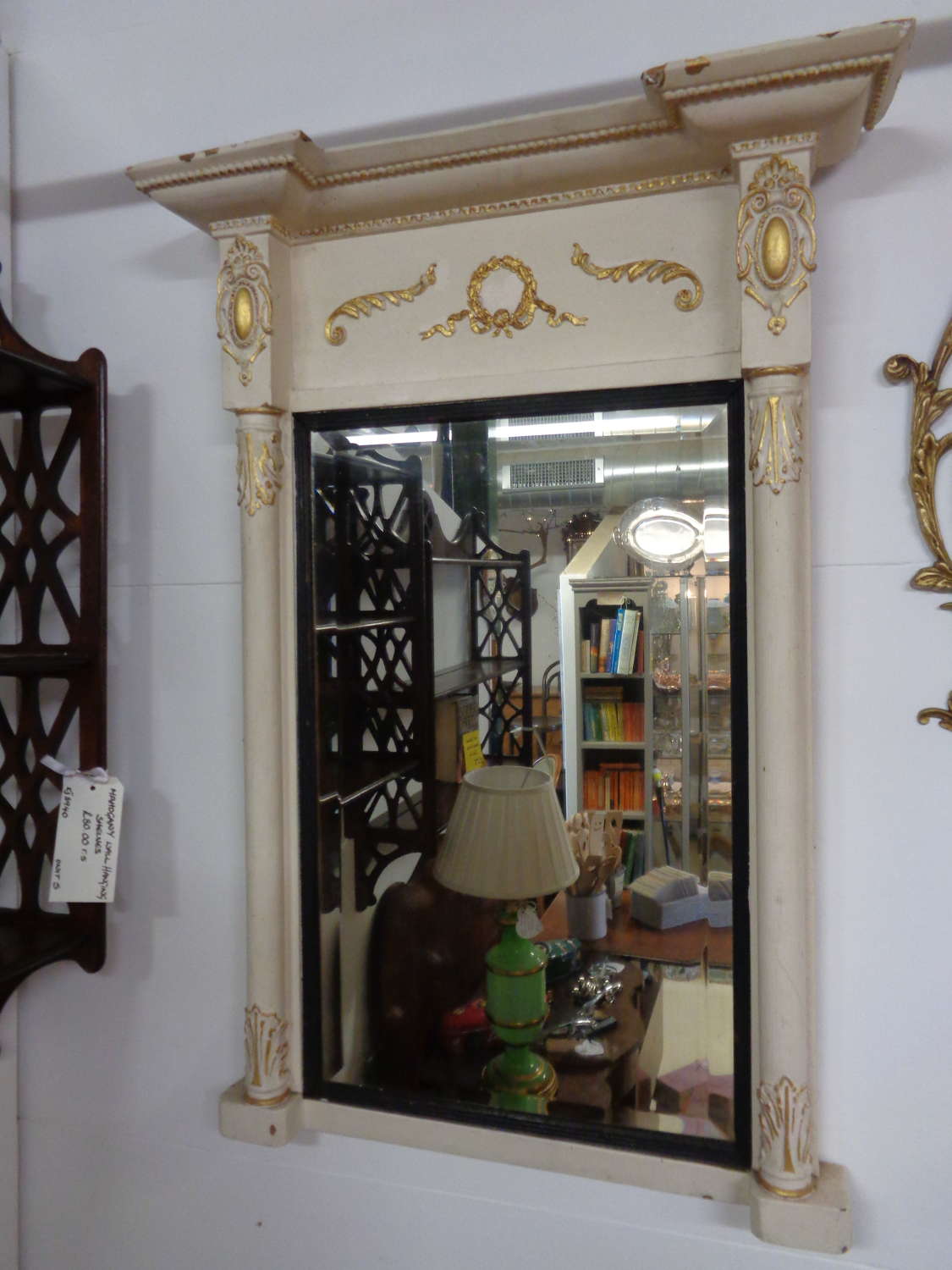 Old Painted Bevelled Wall Mirror with Garland Decoration