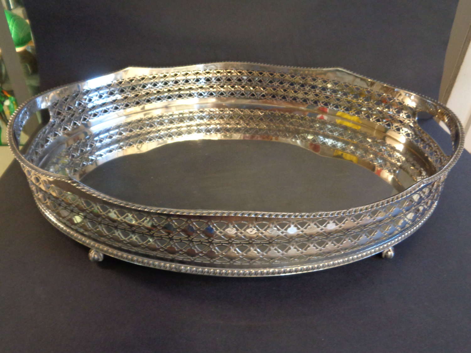 Antique Silver Plated Drinks Tray - Deep Galleried Sides
