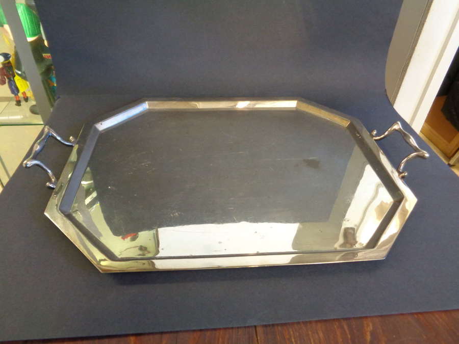 Antique Silver Plate Octagonal Drinks Tray with Handles