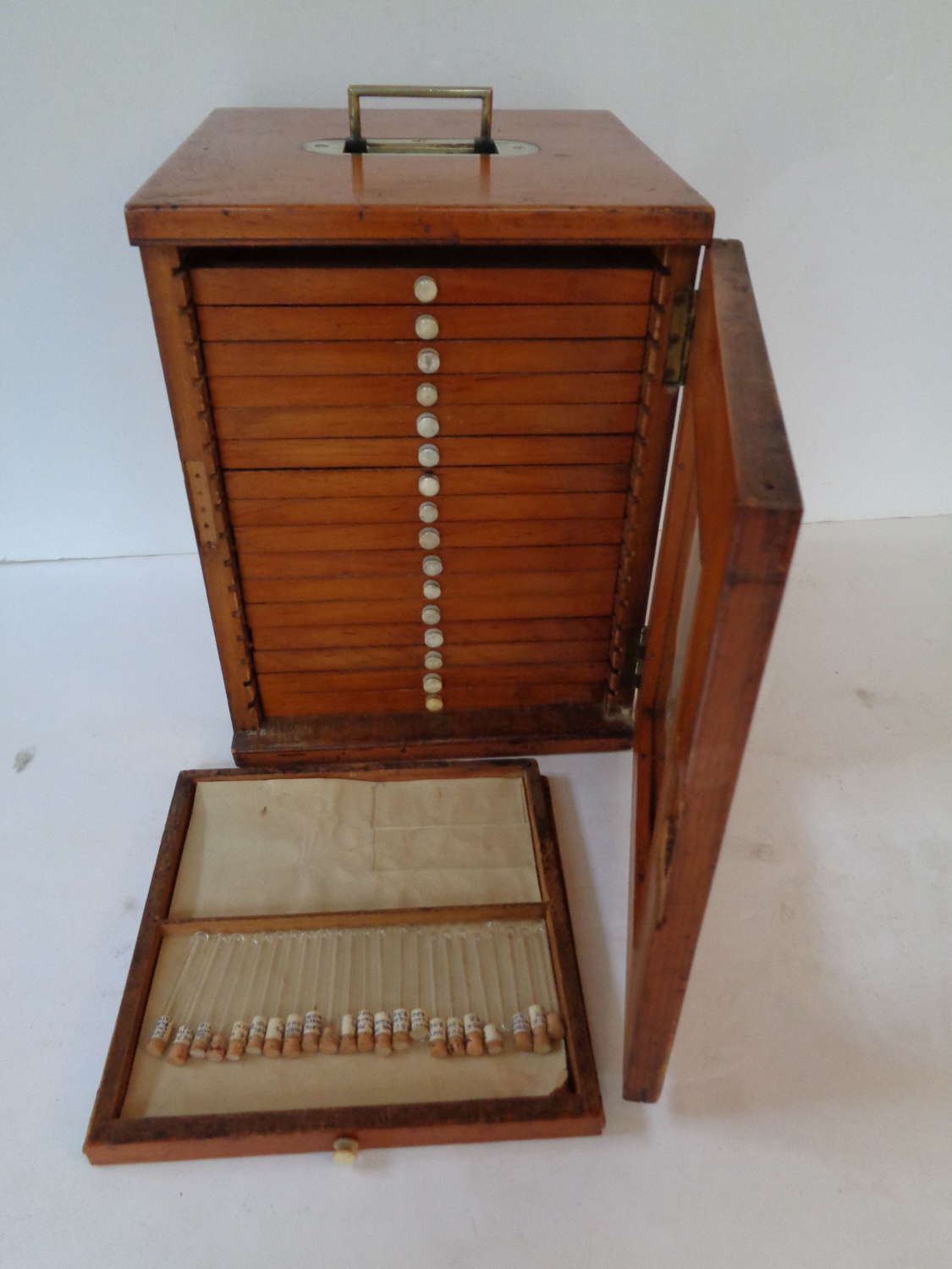 Antique Portable Collector's / Specimen Cabinet - 23 Mini Test Tubes